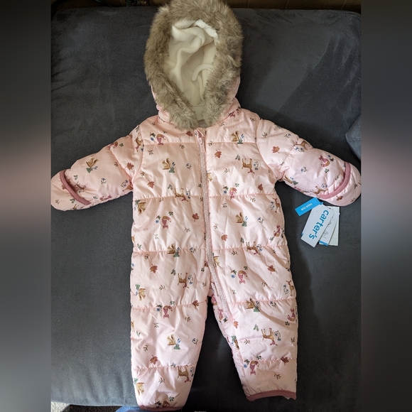 Carter's Other - Carter's Pink Baby Snowsuit with Animal Print 6M